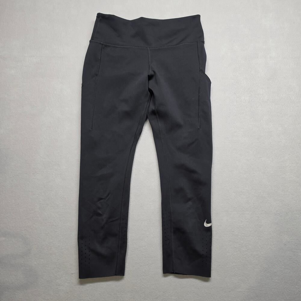 Nike Dri-FIT Womens M Running Capri Leggings Black Perforated Pockets